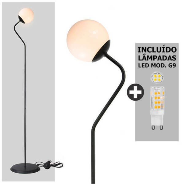 Luminária de Coluna Abajur Piso Chão Globo - KOMA + Lâmpada G9 110V - 3