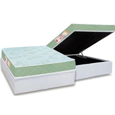 Cama Box Baú Casal: Colchão Espuma D33 Castor Sleep Max Duplo + Base CRC Courano White(138x188)