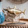 Escultura Decorativa Tubarão em Resina Dourada 30,5cm Na0928 Btc - 2