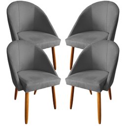 Kit 04 Cadeiras de Jantar Estofada Confortavel Tecido Suede Pés Palitos Visammer - Cinza - 1