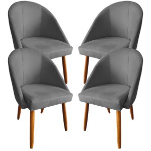 Kit 04 Cadeiras de Jantar Estofada Confortavel Tecido Suede Pés Palitos Visammer - Cinza