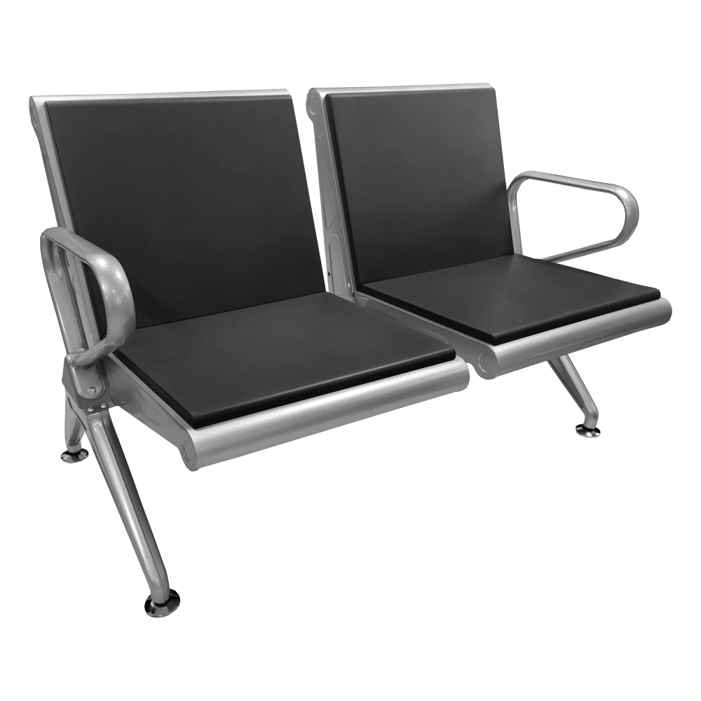 Cadeira Longarina Bob 2 Assentos - Preto