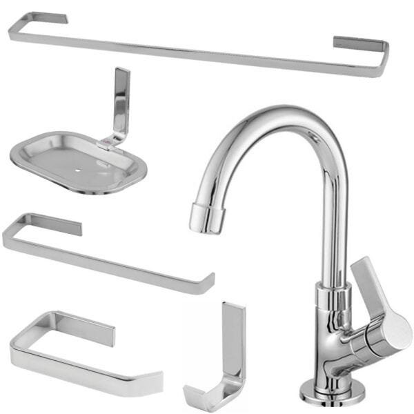 Kit para banheiro completo com torneira lavatório bica móvel - 1