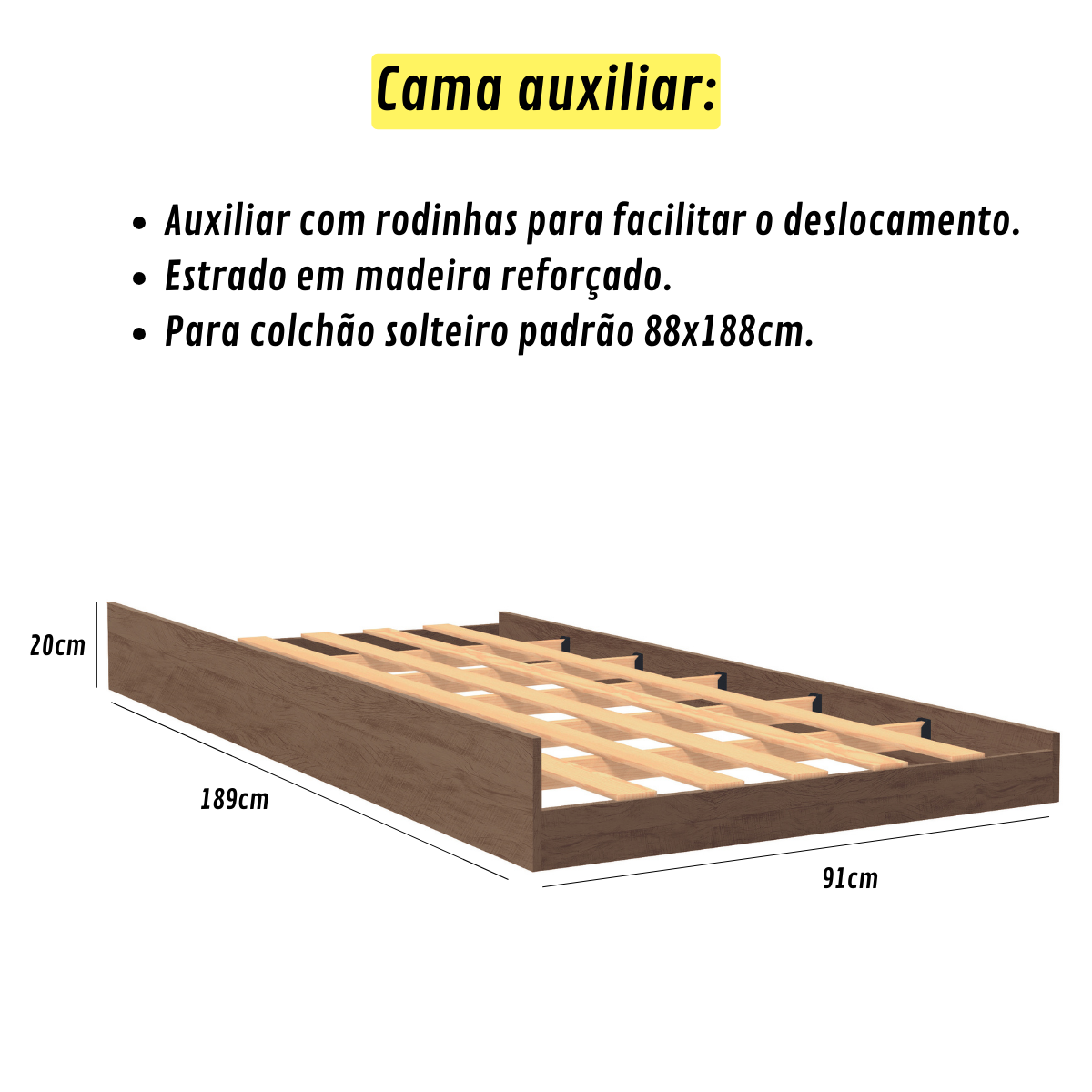 Treliche Jaspe Cama Auxiliar com 3 Colchões D20 Espuma Cor:castanho - 2