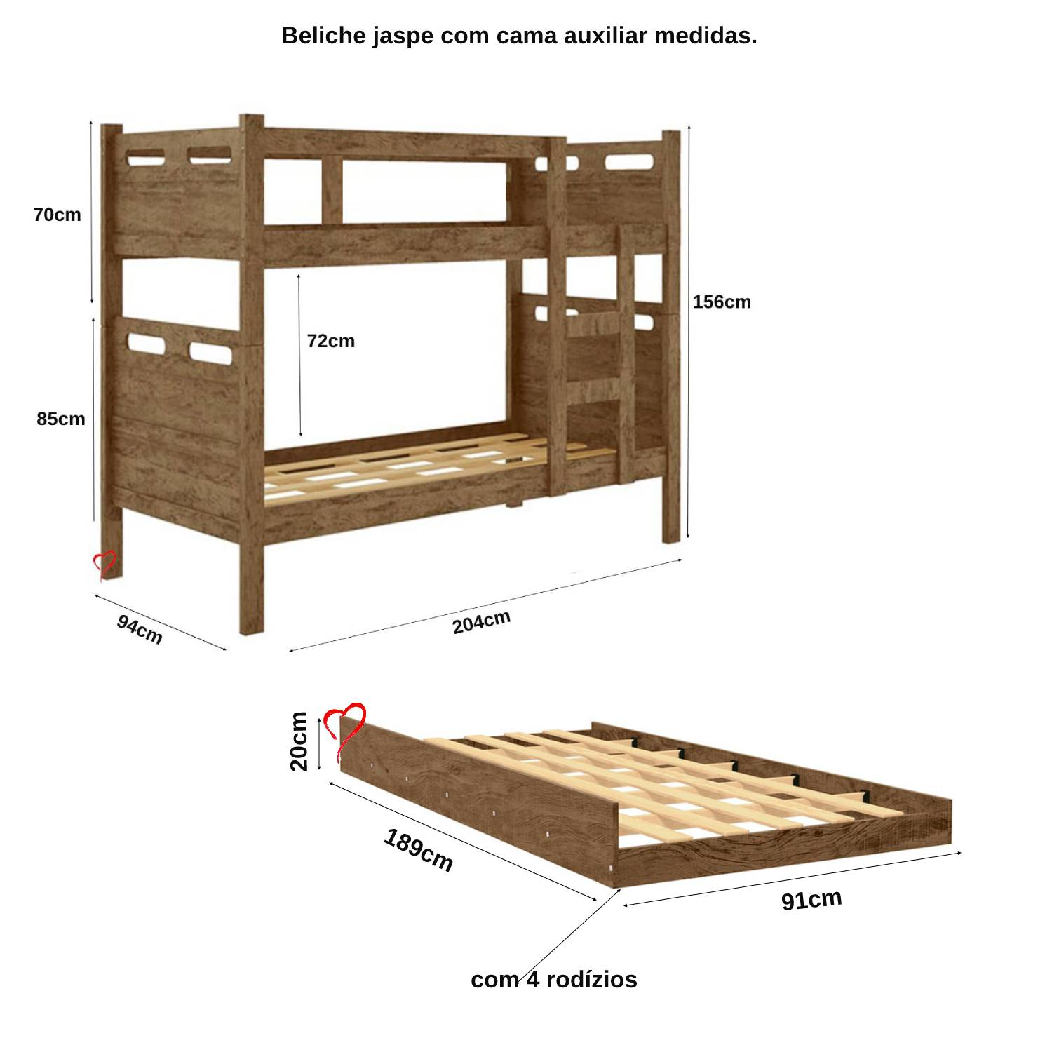 Treliche Jaspe Cama Auxiliar com 3 Colchões D20 Espuma Cor:castanho - 5