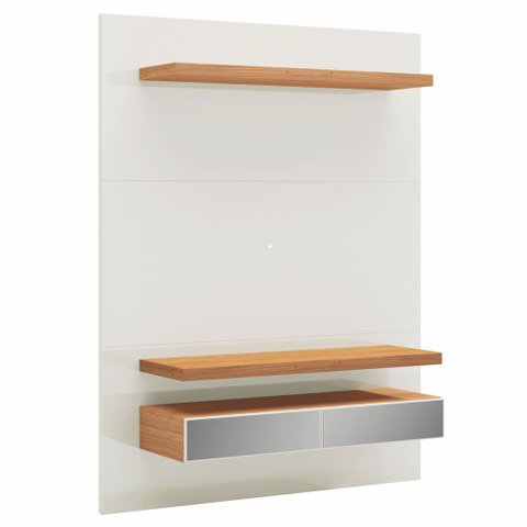 Painel para Tv 55 Pol 140cm 2 Gavetas com Espelho Aksa D03 Off White Freijó - Lyam Decor