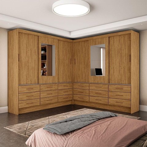 Closet Sevilha 6 Portas Casal Duplo com Espelho 18 Gavetas Cinamomo