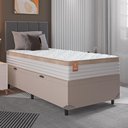 Ver imagem 1 de Cama Box Baú Solteiro Colchão Molas Ensacadas Real 88x188x68cm Branco / Bege - Suporta até 130Kg