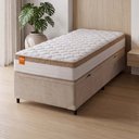 Ver imagem 1 de Cama Box Baú Solteiro Colchão Molas Ensacadas Real 88x188x68cm Branco / Bege - Suporta até 130kg