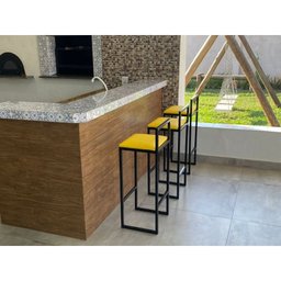 Banqueta Alta Cozinha Bar Balcão Bistrô Industrial Preta Assento Estofado   - 2