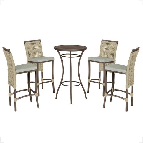 Mesa Bistrô com 4 Banquetas Roma Marrom Corda Náutica Estofado 3 Trama Original