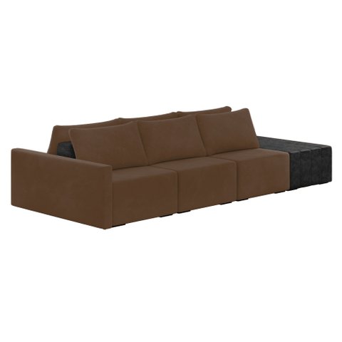 Sofá Ilha 3 Lugares Living 312cm Modulado Sala Lary Veludo Marrom/pu Pto K01 - D'Rossi