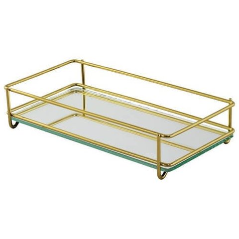 Bandeja Espelhada Fence 10x20 Cm Dourada - Hara