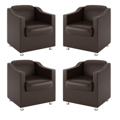 Kit 4 Poltronas Decorativas Para Recepção Courino Marrom
