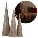 Ver imagem 1 de Jogo 3 Árvores Decorativas Aramadas Cone Cotton Champanhe Glitter Luxo LED Branco Quente 60cm, 50cm