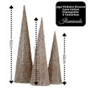 Ver mais imagens de Jogo 3 Árvores Decorativas Aramadas Cone Cotton Champanhe Glitter Luxo LED Branco Quente 60cm, 50cm