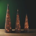 Ver imagem 4 de Jogo 3 Árvores Decorativas Aramadas Cone Cotton Champanhe Glitter Luxo LED Branco Quente 60cm, 50cm