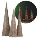 Ver imagem 7 de Jogo 3 Árvores Decorativas Aramadas Cone Cotton Champanhe Glitter Luxo LED Branco Quente 60cm, 50cm