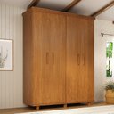 Ver imagem 1 de Guarda-Roupa Ibiza 4 Portas 3 Gavetas em Madeira Maciça Tauari Mogno Mel Marrom