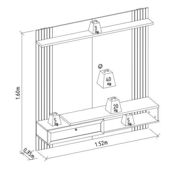 Painel Home Suspenso p/TV até 60" Pitanga Amendoa/Titanio Linea Brasil - 3