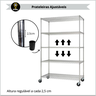 Estante Aço Cromado 5 Prateleiras Rack Aramado com Rodas Cor Prateado - 4