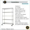 Ver imagem 5 de Estante Aço Cromado 5 Prateleiras Rack Aramado com Rodas Cor Prateado