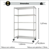 Estante Aço Cromado 5 Prateleiras Rack Aramado com Rodas Cor Prateado - 3