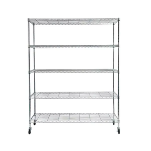 Estante Aço Cromado 5 Prateleiras Rack Aramado com Rodas Cor Prateado