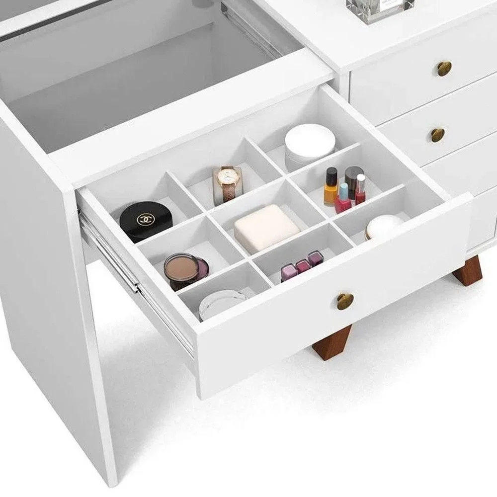 Ver imagem 4 de Penteadeira Camarim Led, 4 Gavetas 1 Porta Joias e Maquiagem Luna Branco - Luapa Moveis