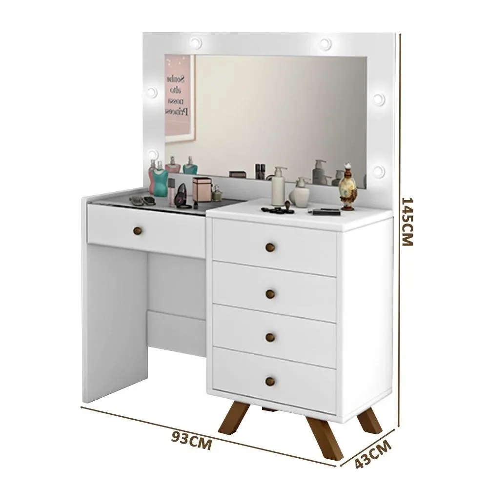 Ver imagem 5 de Penteadeira Camarim Led, 4 Gavetas 1 Porta Joias e Maquiagem Luna Branco - Luapa Moveis