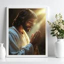 Ver imagem 2 de Quadro Jesus Fazendo Oração 33x24cm - com Vidro:moldura Preta