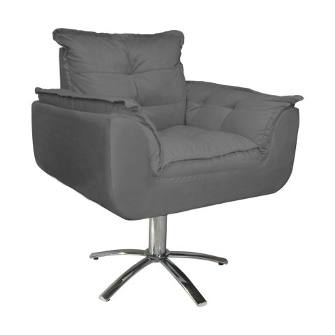 Kit 2 Poltronas Decorativa Clínica Com Base Giratória de Metal Opala Suede Cinza - LM DECOR