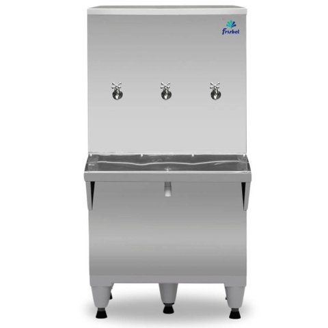 Bebedouro Industrial de Coluna RA10 Natural e Gelada 3 Torneiras 100L Inox 220V Frisbel