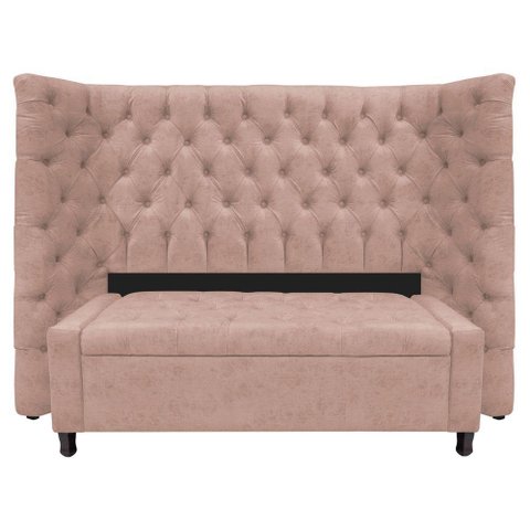 Kit Cabeceira e Calçadeira Baú Casal Everest P02 140cm para Cama Box Suede - Doce Sonho Móveis