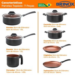 Conjunto Panelas Antiaderente Brinox Topázio Preto 7 Peças - 7