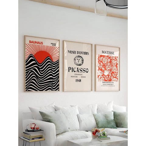Kit 3 Quadros Decorativos Picasso Matisse e Bauhaus