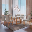 Ver imagem 1 de Conjunto Sala de Jantar Mesa Viena Madeira Maciça 160x90cm Tampo Retângular Vidro Off White com 6 Ca