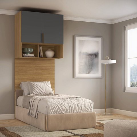 Ponte Modulada Cabeceira Aérea Solteiro 2 Portas 100cm 100% MDF Clean Altezza