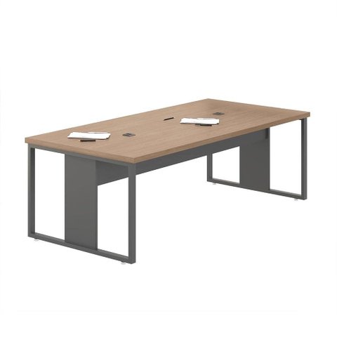 Mesa de Reunião para Escritório com Caixa de Tomada - Nogueira e Preto