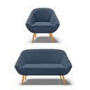 Ver imagem 1 de Kit 01 Namoradeira 02 Lugares e 01 Poltrona Giovana Suede Azul Marinho Pés Palito Castanho - D’Rossi