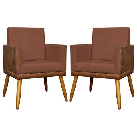 Kit 2 Poltronas Decorativas Lis Corino e Pé Palito 30cm - Terracota Suede Corino