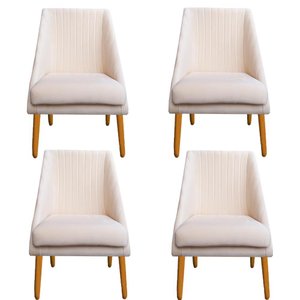 Kit 04 Cadeiras Para Sala de Jantar Ana Pés Palito Veludo Bege D'Classe Decor