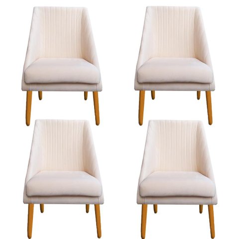 Kit 04 Cadeiras para Sala de Jantar Ana Pés Palito Veludo Bege D'classe Decor