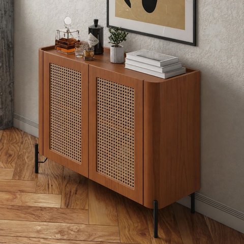 Buffet Bend 99 cm Porta Sextavada Incolar Cedro com Pé Preto