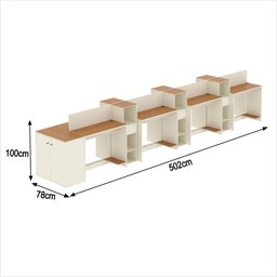 Estação de Trabalho 8 Lugares Smart Office 8 Mesas 6 Armários 1 Aparador - Off White e Cedro - 2