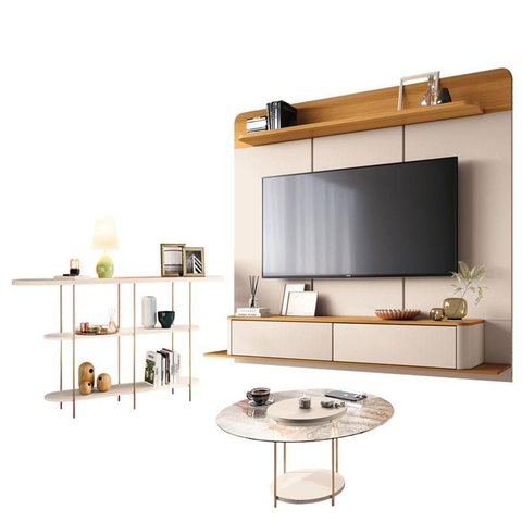 Home Suspenso Galax Cinamomo Off White e Aparador Infinity e Mesa de Centro Sky com Tampo de Vidro o