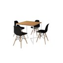 Ver imagem 2 de Mesa Industrial Base Ferro Branco em V Tampo 90x90 Canela 4 Cadeiras Eames Madeira Assento Preto