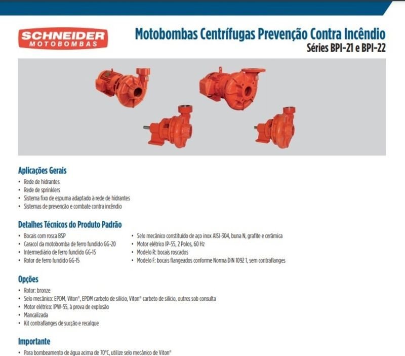 Bomba Schneider para Incêndio Bpi-22 R 2 1/2" 7,5cv Trifásico 4 Voltagens Vermelho 4v (t) - 3