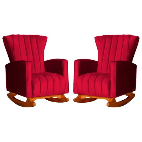 Conjunto 2 Poltronas Estofadas de Balanço Melinda Veludo Vermelho - LM DECOR