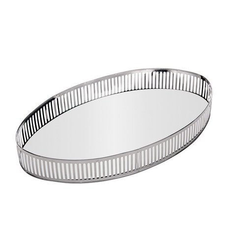 Bandeja de Metal com Espelho Berlin Prateada 26cm X 12cm X 5cm
